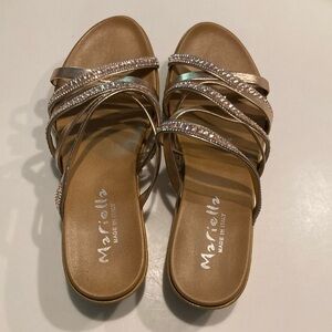 Mariella Women’s Size 8 Tan Leather Strappy Wedge Open-Toe Dress Sandals